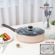 로얄그래프톤 크레마 인덕션겸용(IH) 세라믹코팅 궁중전골팬28cm + 유리뚜껑 2P