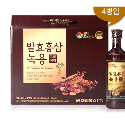 [대한홍삼] 발효홍삼 녹용 프리미엄 500ml*4병