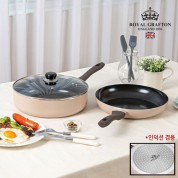 로얄그래프톤 크레마 인덕션겸용(IH) 세라믹코팅 후라이팬28cm + 궁중전골팬28cm + 유리뚜껑 3P